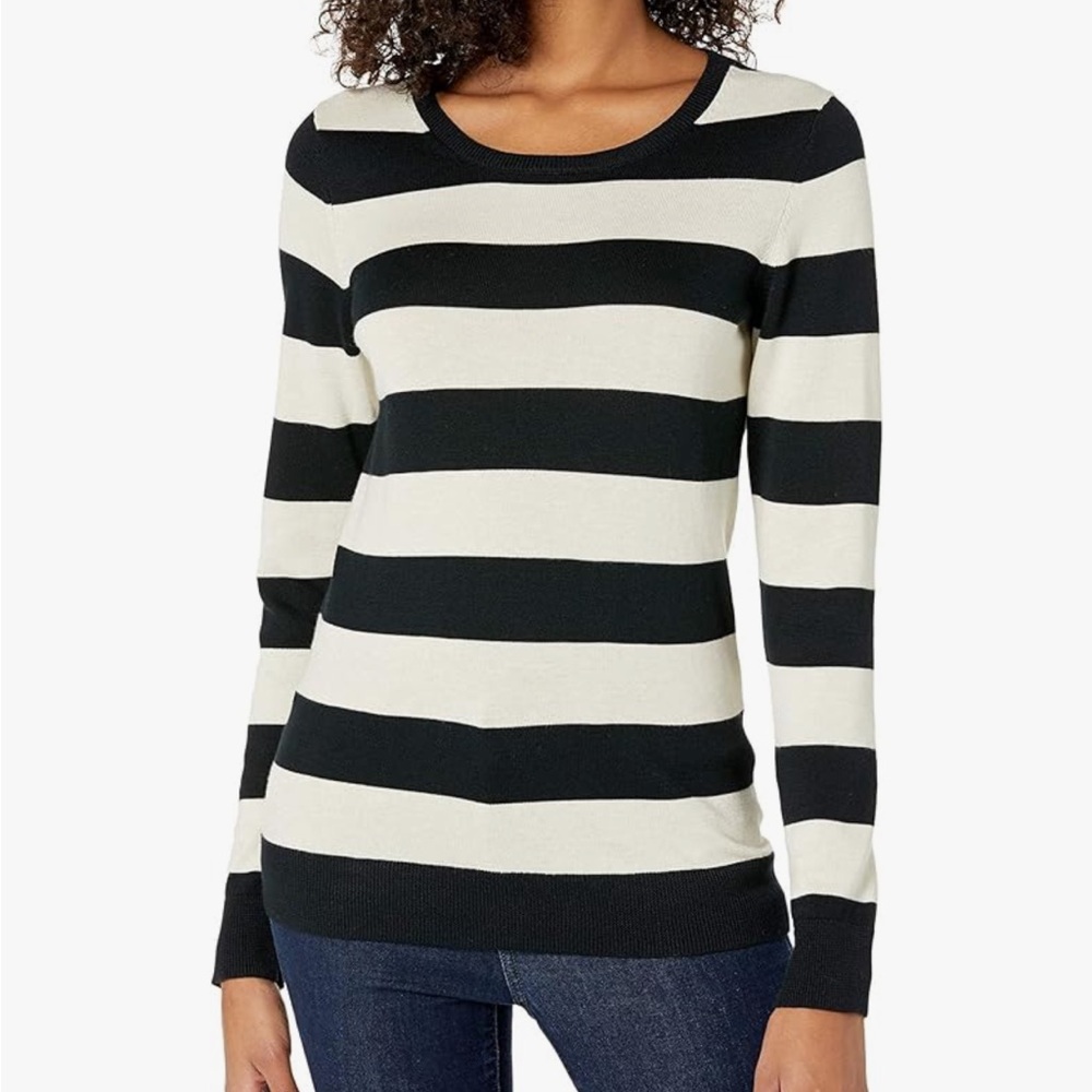 Women's Long-Sleeve Rugby Striped Lightweight Crewneck Sweater